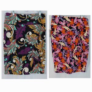 Lularoe Cassie Skirt Size Large Floral Printed Pencil Multi-colored Set Of 2